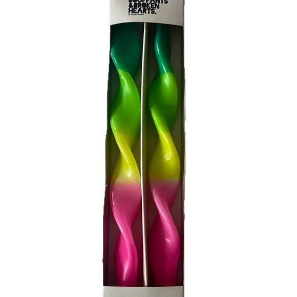 Artisan Twisted Taper Candles Bouffants & Broken Hearts Dip Neon Dyed  NEW - Picture 4 of 4